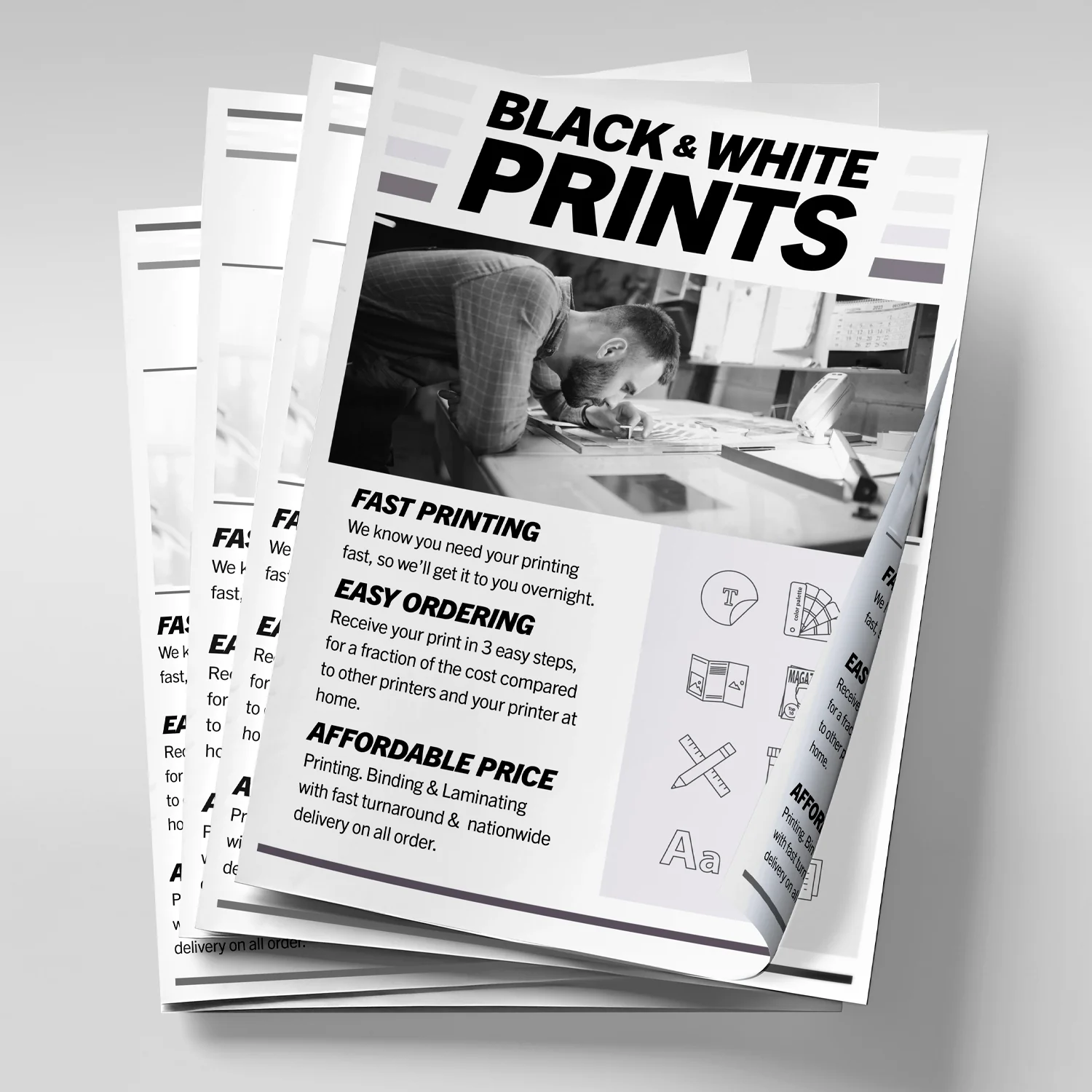 Black & White Printing Service – 70 GSM Paper | A4 & A3 Sizes | Custom Requirement Printing