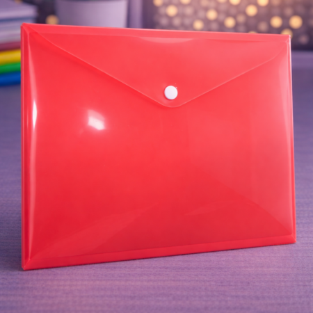 Plastic Document File Folder with Button Closure – Red A4 Size