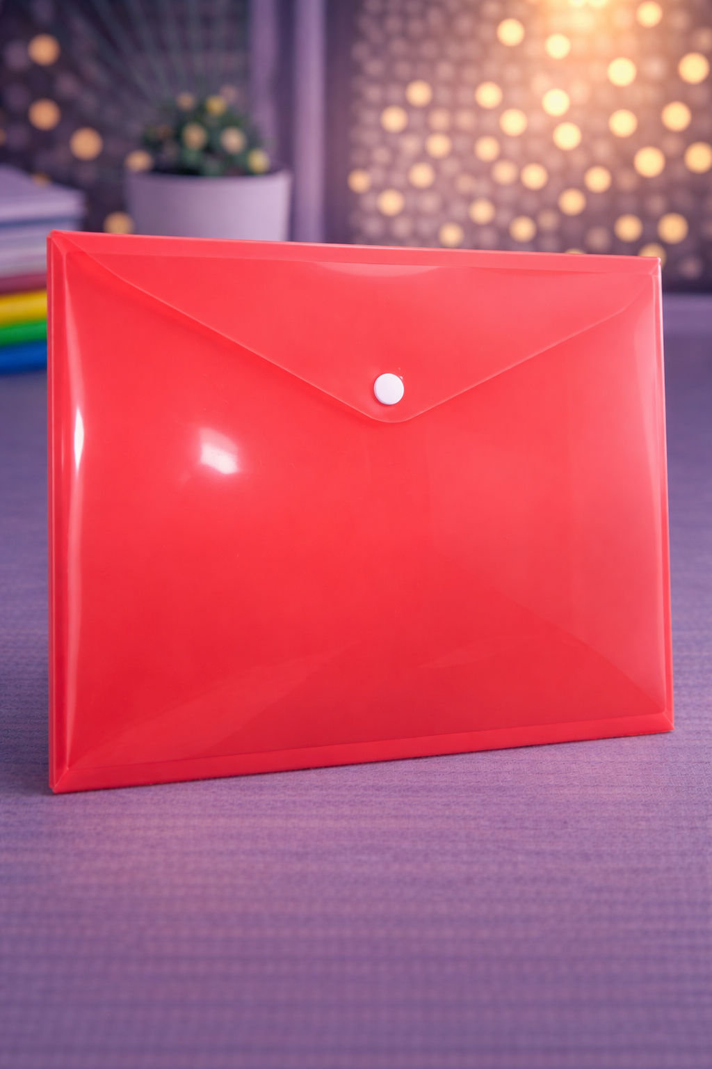 Plastic Document File Folder with Button Closure – Red A4 Size