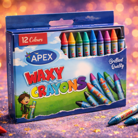 APEX Waxy Crayons – 12 Bright Colours | Smooth, Non-Toxic Crayons for Kids