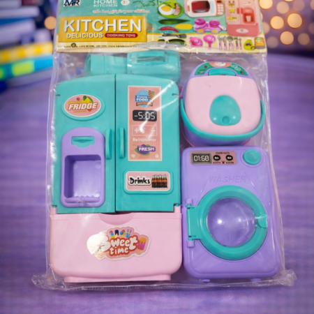 Kids Kitchen Toy Set with Fridge, Washing Machine & Cooking Accessories