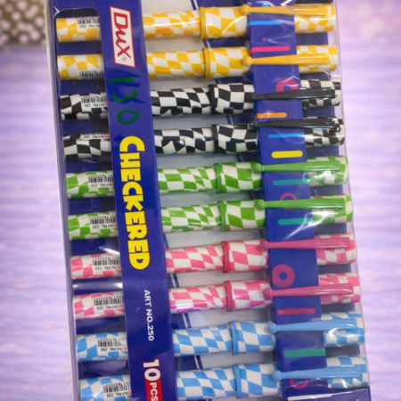 DUX Checkered Ballpoint Pens – 10 Pieces Stylish Smooth Writing Pen Set
