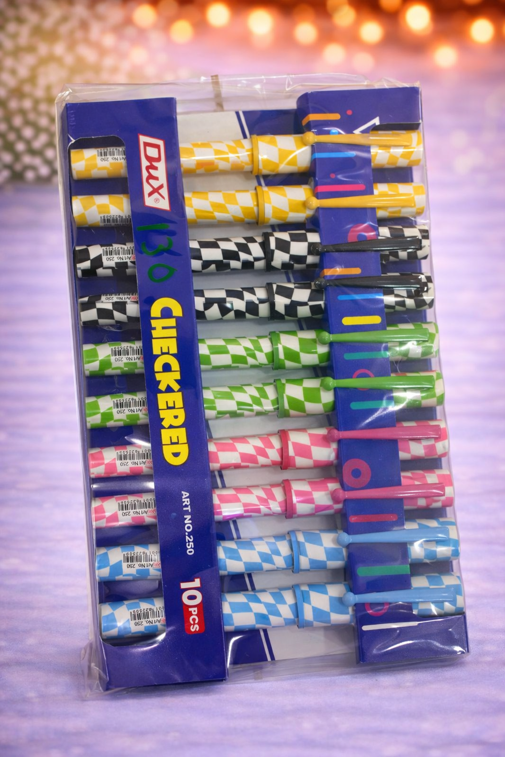 DUX Checkered Ballpoint Pens – 10 Pieces Stylish Smooth Writing Pen Set