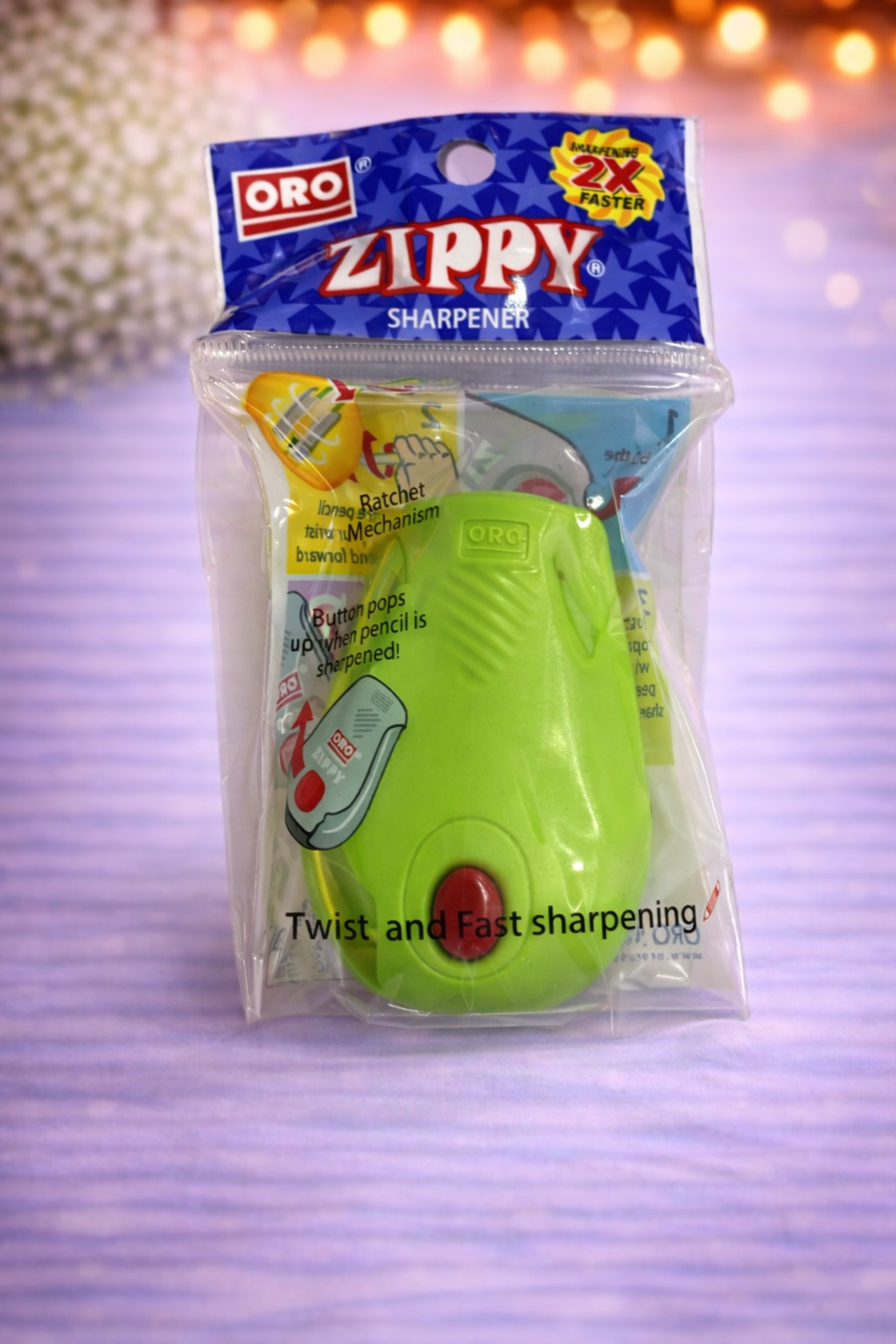 ORO Zippy Ratchet Pencil Sharpener – Fast Twist Sharpening with Auto Button Release