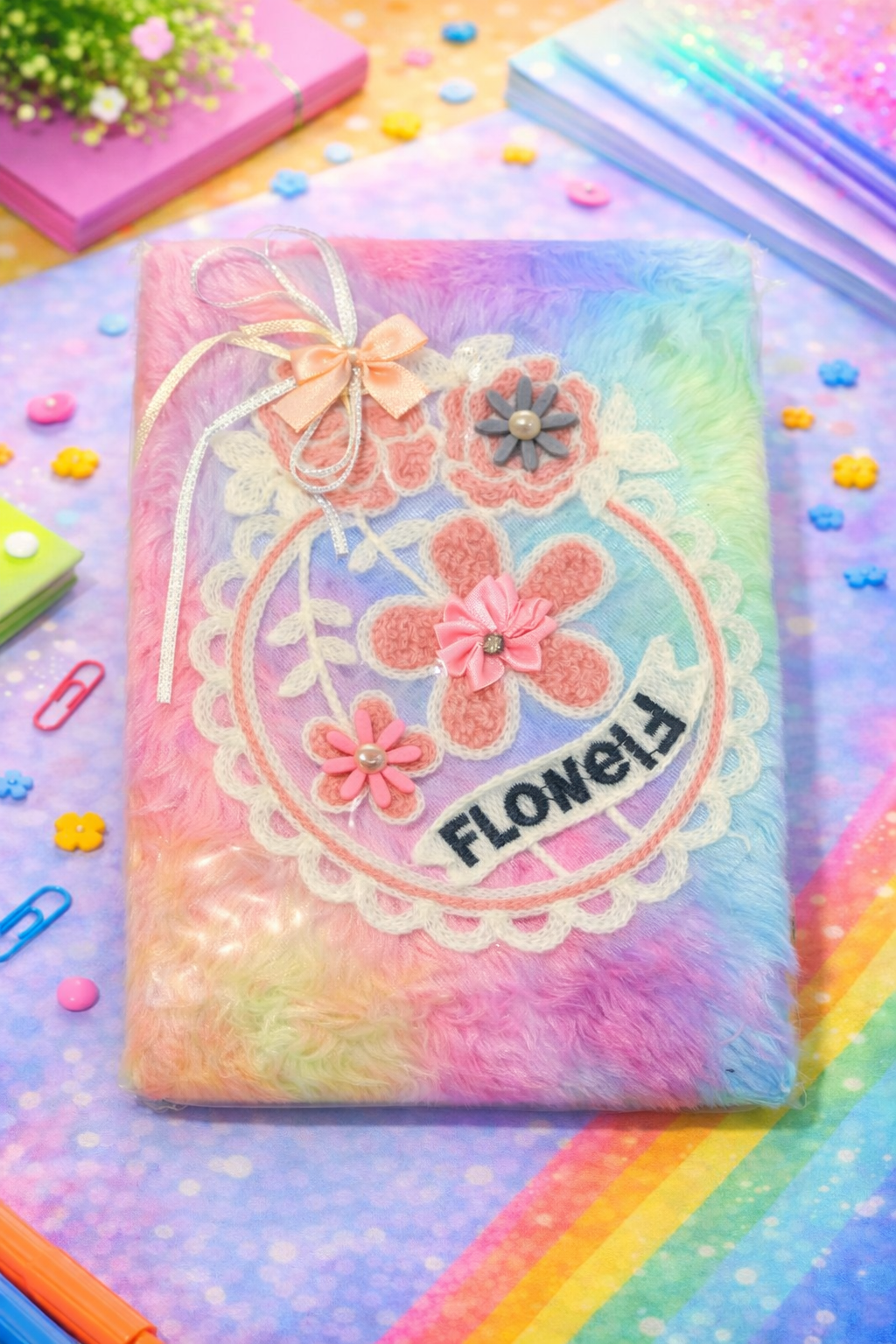 Fluffy Rainbow Fur Diary Notebook