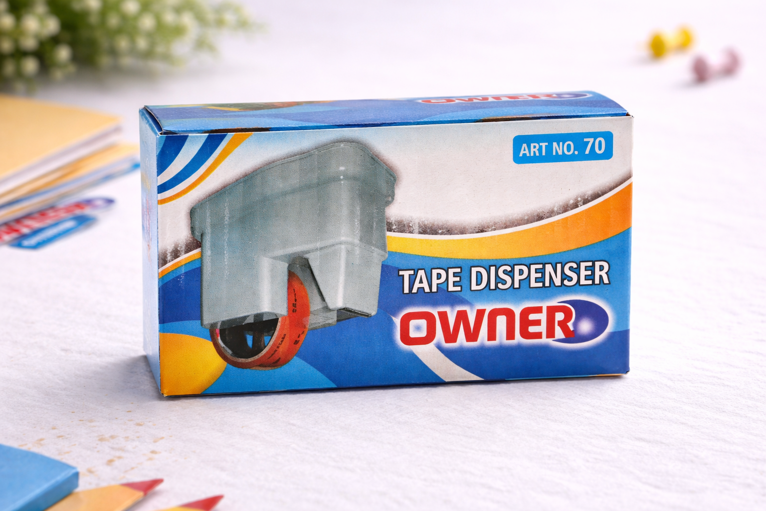 Owner Tape Dispenser Art No. 70 | Heavy Duty Desktop Tape Cutter for Office & Home