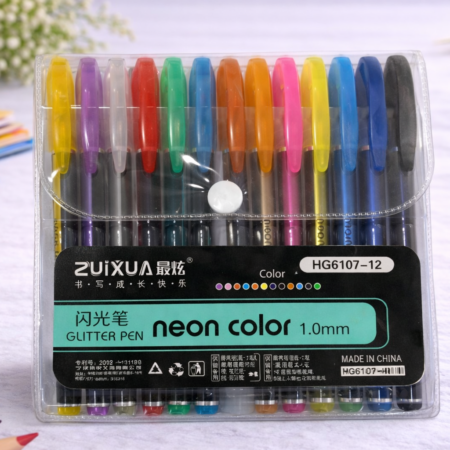 Neon Glitter Gel Pens Set (12 Colors) | 1.0mm Smooth Writing Art Pens