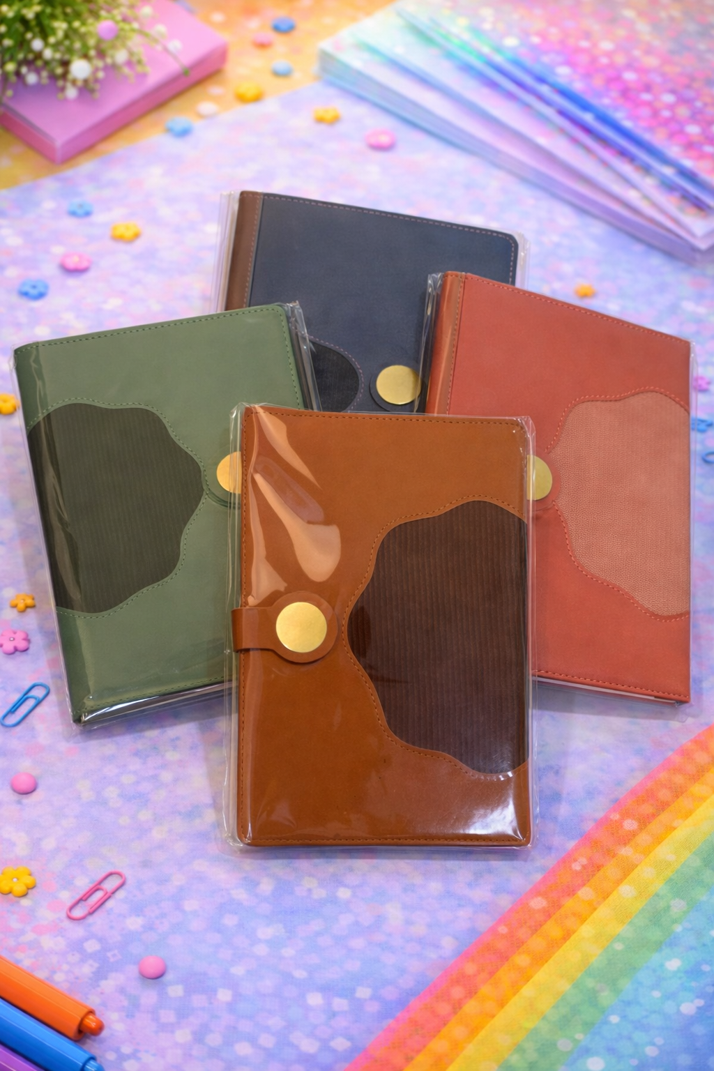 Premium Leather Finish Notebook with Button Lock