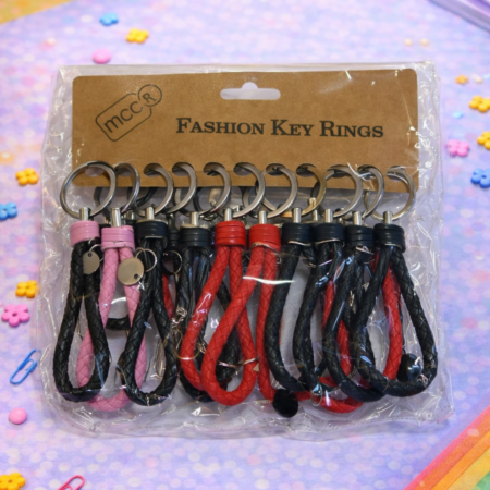 Braided Leather Key Ring Set
