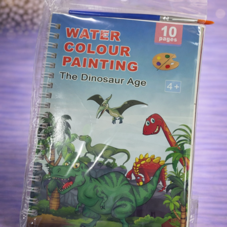 Water Colour Painting Book – The Dinosaur Age (10 Pages) with Brush | Kids Art Activity Book