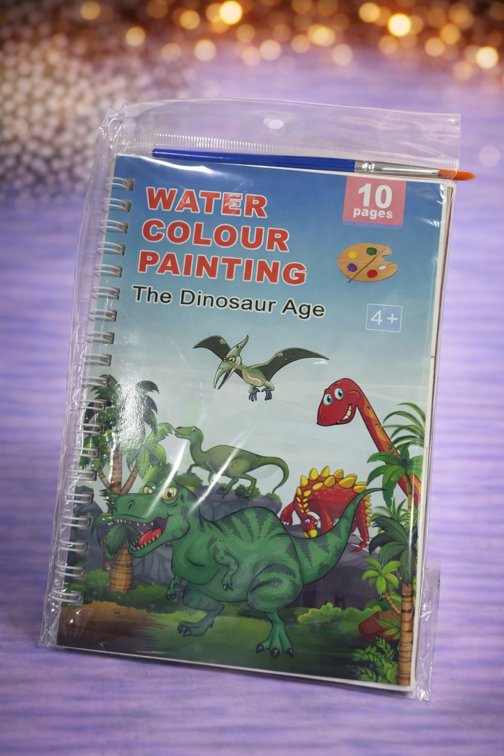 Water Colour Painting Book – The Dinosaur Age (10 Pages) with Brush | Kids Art Activity Book