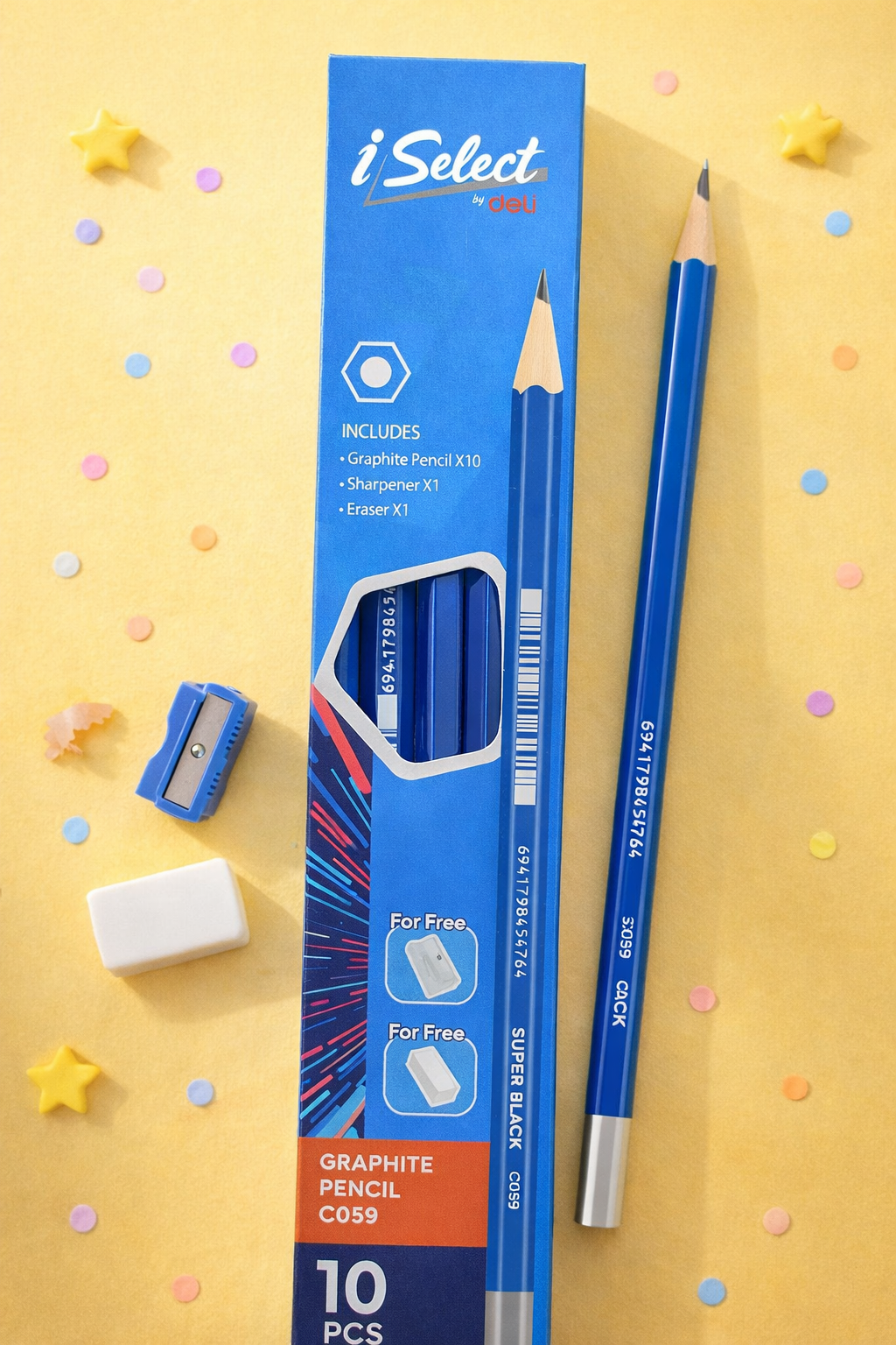 iSelect by You Graphite Pencil with Free Sharpener & Eraser – Super Black Lead | Model C059