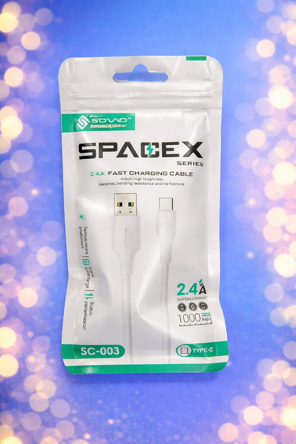 Sovo SpaceX SC-003 Type-C Fast Charging Cable – 2.4A High-Speed USB Charging & Data Cable