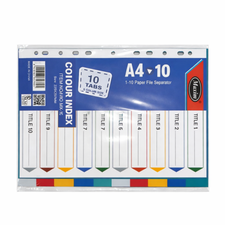 Maxim A4 Colour Index Divider – 10 Tabs File Separator