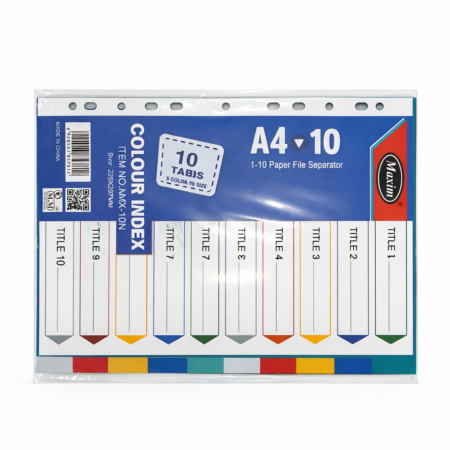 Maxim A4 Colour Index Divider – 10 Tabs Paper File Separator