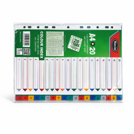 Maxim A4 Colour Index Divider – 20 Tabs Numbered File Separator