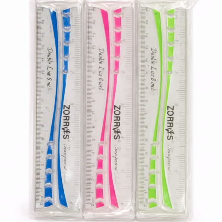 Zorrves Transparent Plastic Ruler Set – 15 cm (Double Line, Assorted Colors) per 50