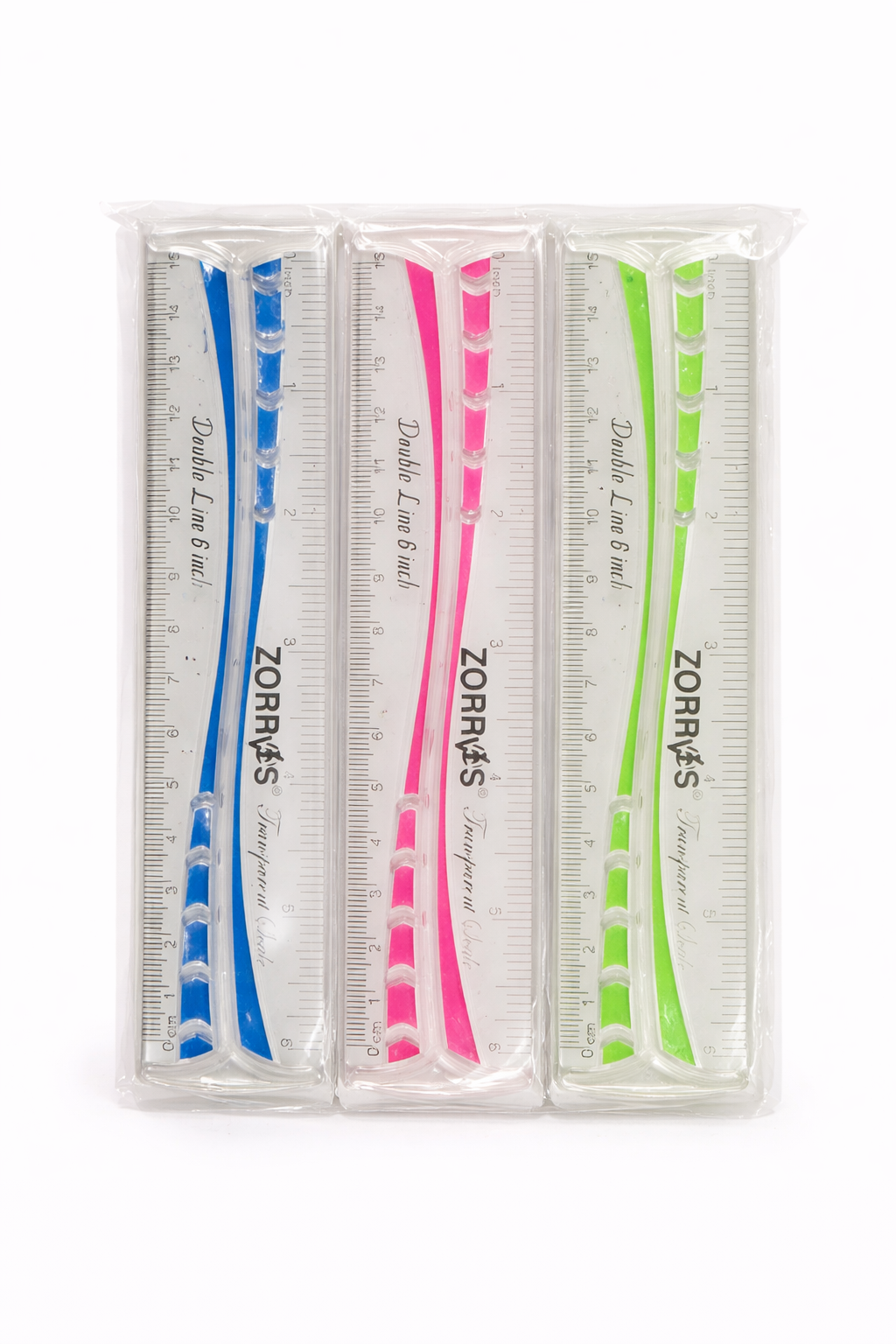 Zorrves Transparent Plastic Ruler Set – 15 cm (Double Line, Assorted Colors) per 50
