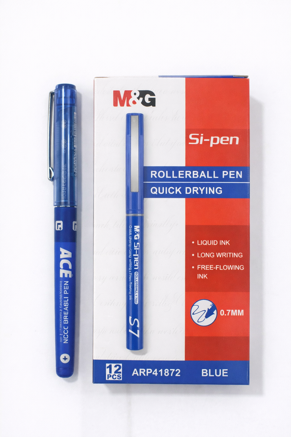 M&G Si-Pen ACE Rollerball Pen – 0.7mm Quick Drying Blue Ink