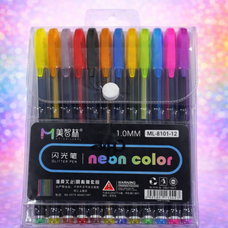 Neon Color Glitter Gel Pen Set β 12 Colors (1.0mm)