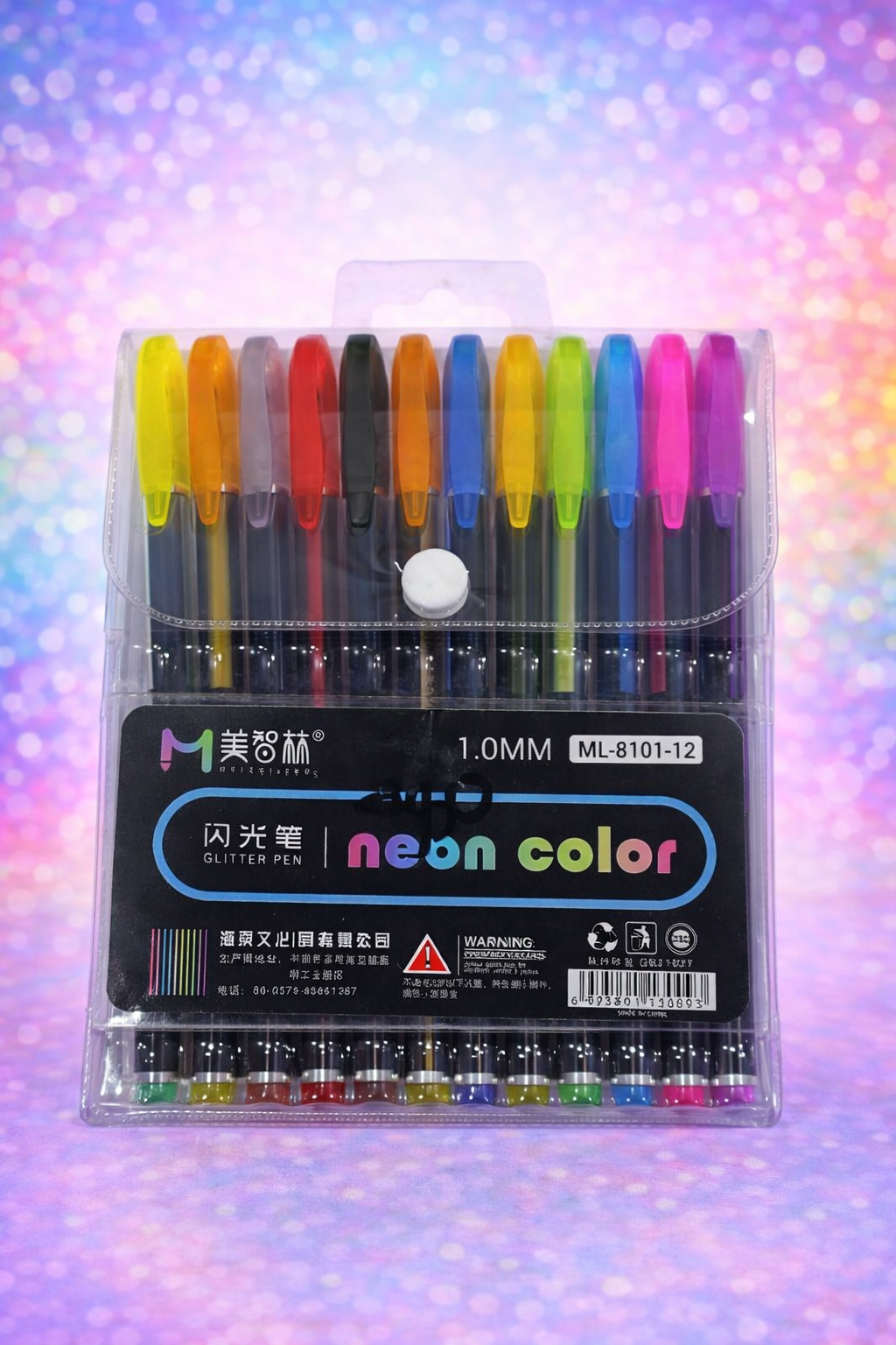 Neon Color Glitter Gel Pen Set – 12 Colors (1.0mm)