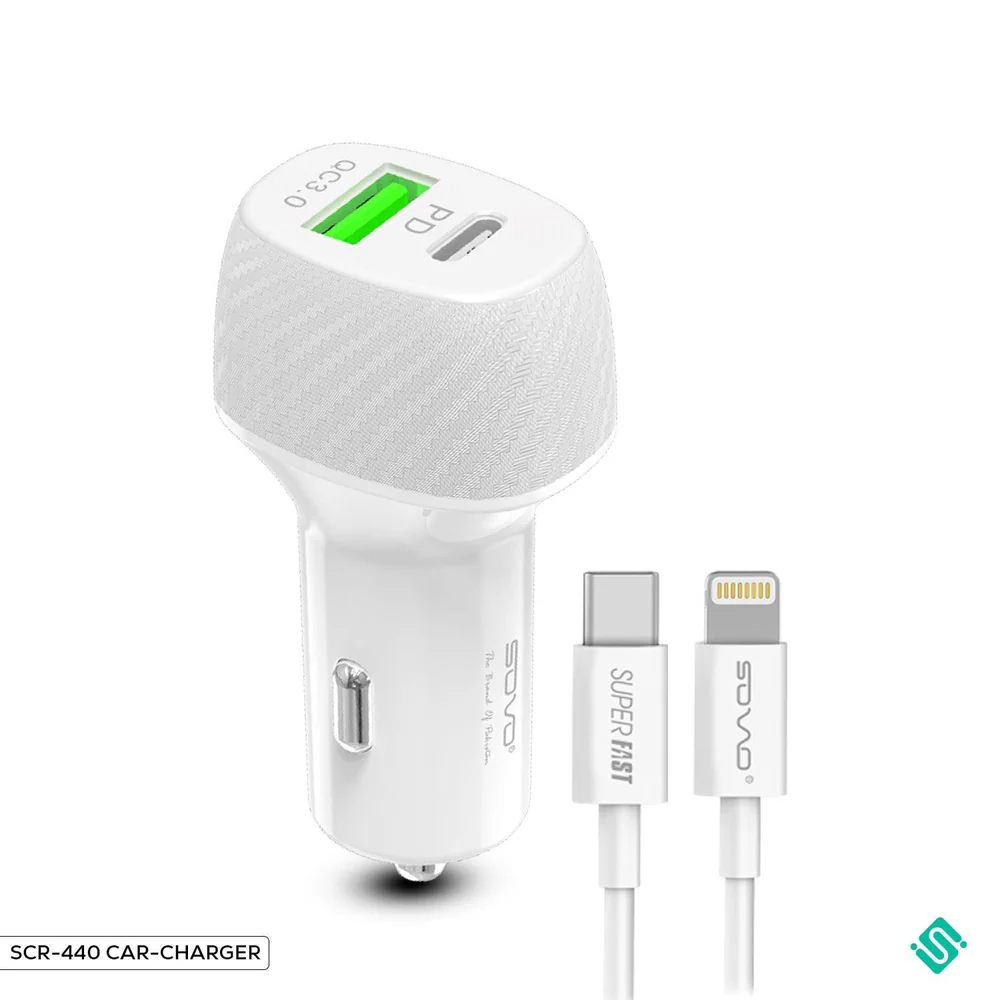 SOVO Sugar Car Charger – Fast Car Charging Adapter with Dual Ports (QC3.0 + PD) 38W