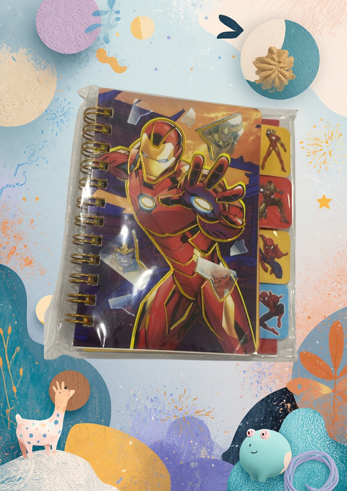 Superhero Theme Spiral Notebook with Index Tabs – Kids Writing & Drawing Book