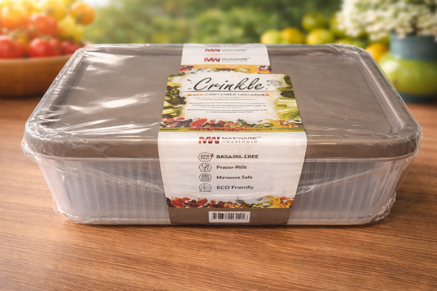 Maxware Crinkle Large Food Storage Container – 1650ml Rectangular Kitchen Storage Box