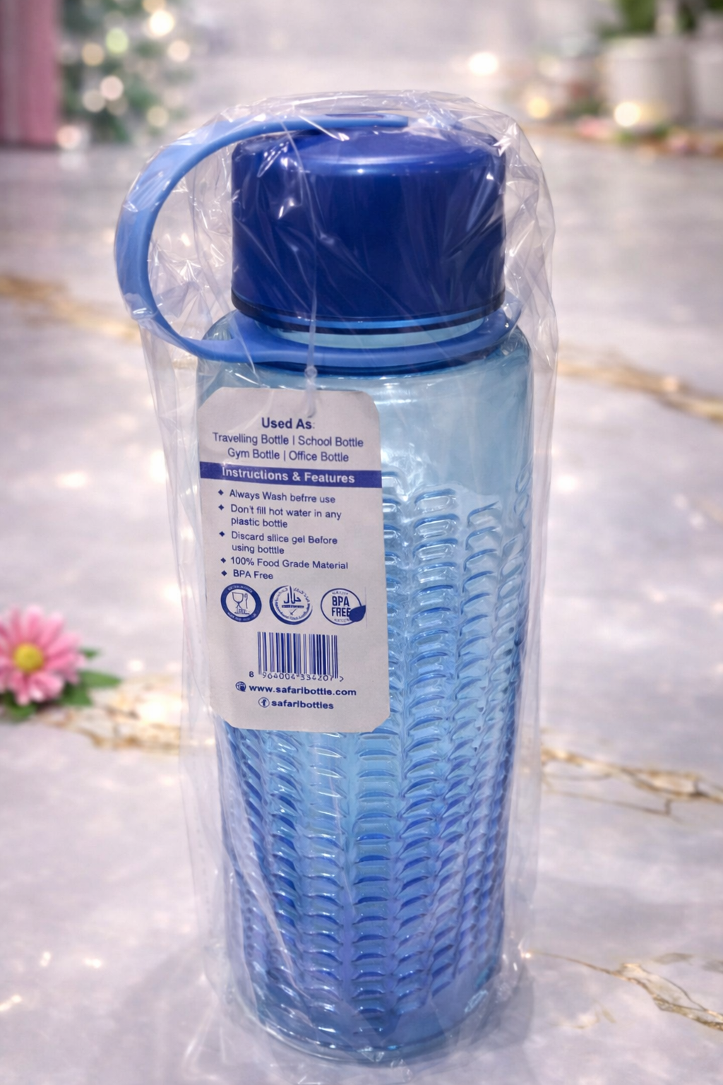 Safari BPA-Free Plastic Water Bottle with Handle – Multipurpose Travel & Gym Bottle