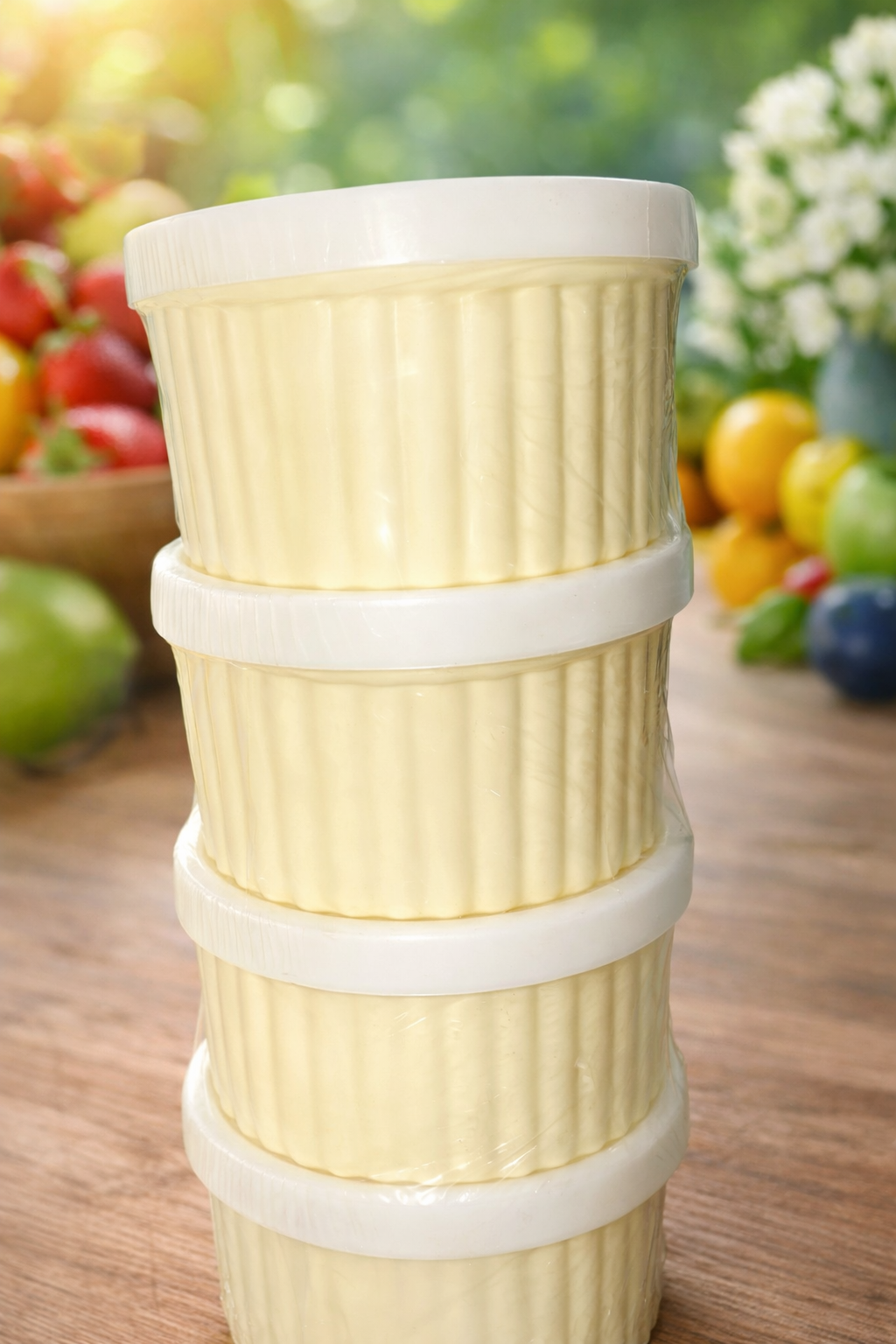 4-Piece Plastic Food Storage Container Set with Lids – Stackable Kitchen Storage Bowls