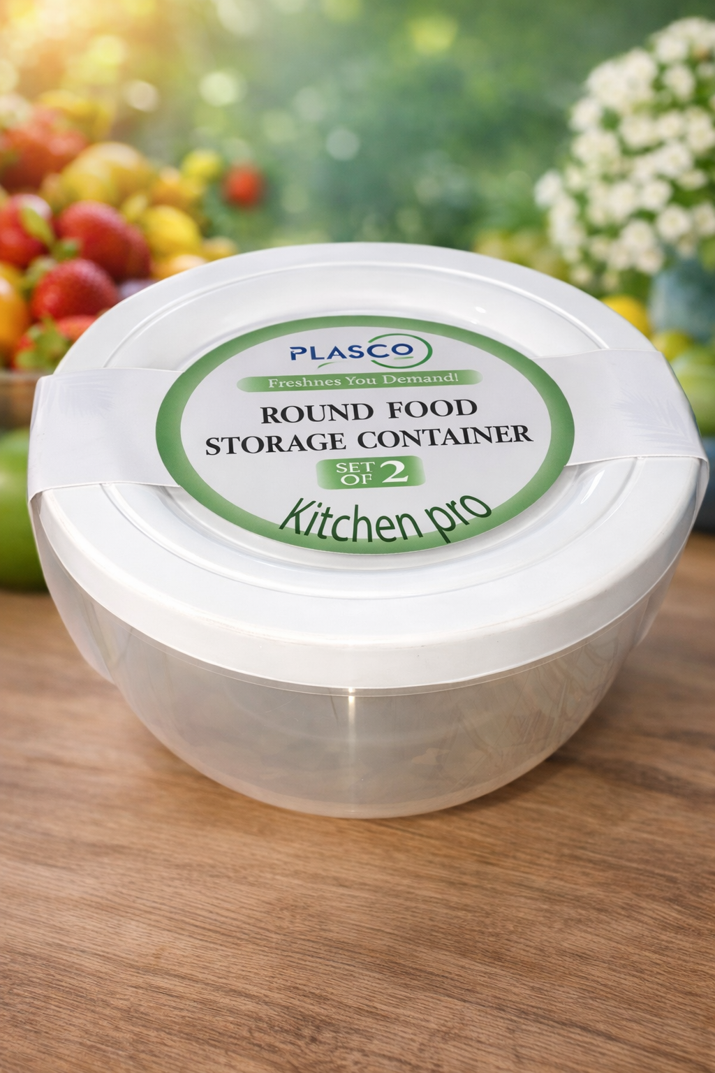 Plasco Round Food Storage Container Set of 2 – Kitchen Pro Plastic Storage Bowls with Lids
