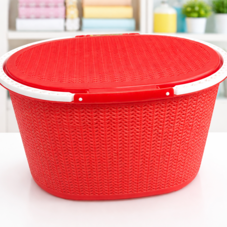 Red Woven Multipurpose Storage Basket with Lid