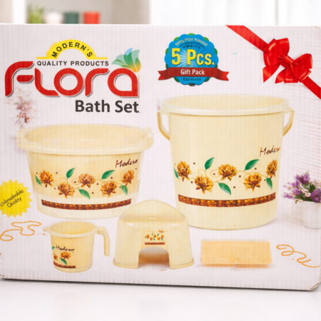 Flora 5-Piece Plastic Bath Set – Bathroom Essentials Gift Pack