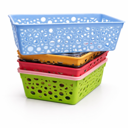 Multi-Color Plastic Storage Baskets Set – Stackable Organizer Trays