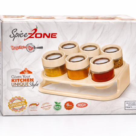 SpiceZone 6-Piece Spice Jar Set with Stand – Kitchen Masala Organizer