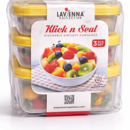 3-Piece Airtight Food Storage Containers Set – Stackable Klick n Seal Boxes