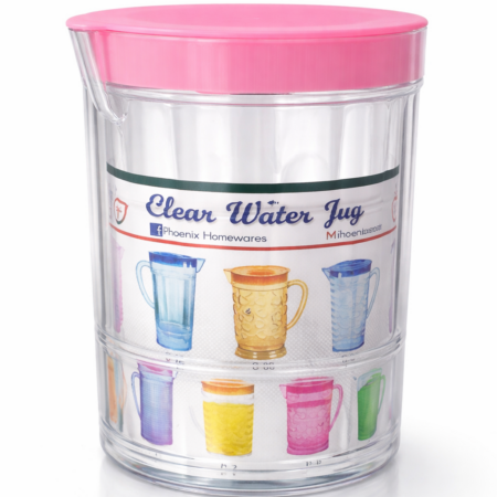 Clear Water Jug with Lid – Plastic Serving Pitcher (Multi-Color Design)