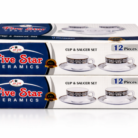 Five Star Ceramics Cup & Saucer Set – 12 Pieces Elegant Tea Set