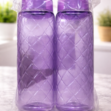 Water Bottle Set of 2 – Leakproof Plastic Drinking Bottles (Purple Design)