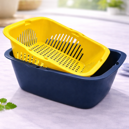 2-in-1 Vegetable Washing Basket with Drain Tray (Strainer + Bowl Set)