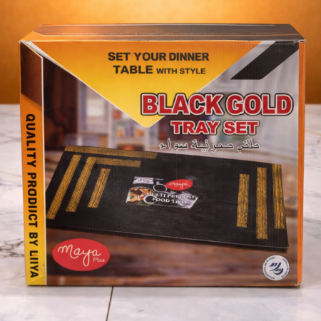 Maya Plus Black Gold Tray Set | Elegant Serving Tray Set