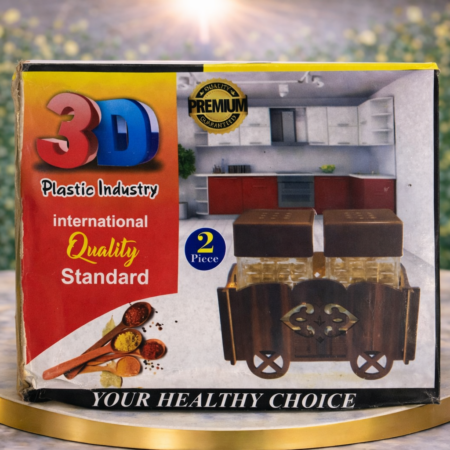 3D Plastic Industry Spice Jar Set with Stand – 2 Piece Kitchen Spice Containers