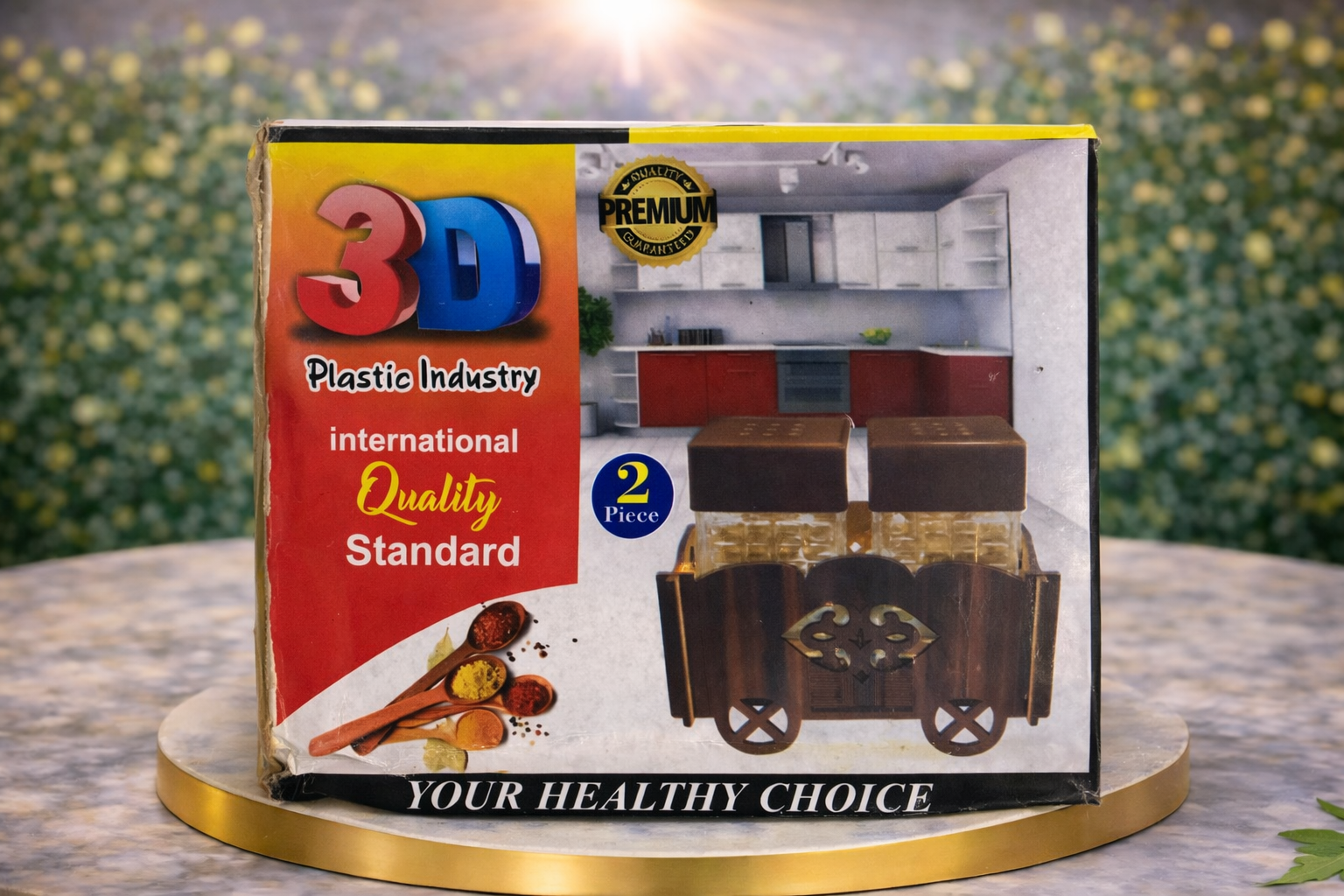 3D Plastic Industry Spice Jar Set with Stand – 2 Piece Kitchen Spice Containers