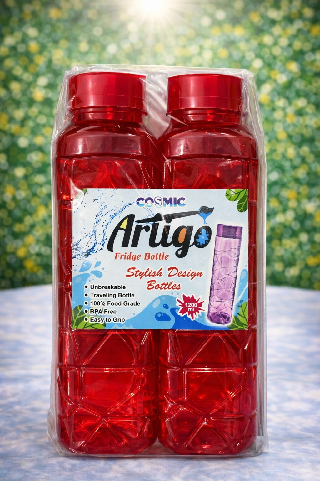 Cosmic Arugo Fridge Bottle 1200ml – Food Grade Plastic Water Bottle (Pack of 2)