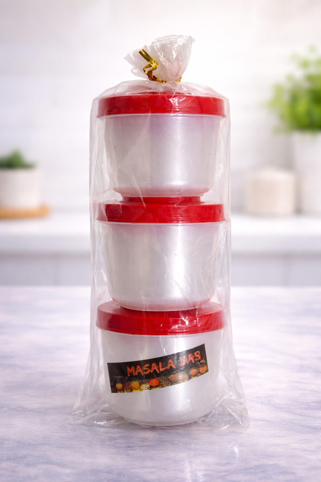 Masala Storage Jar Set – Plastic Spice Containers with Lids (3 Piece Set)