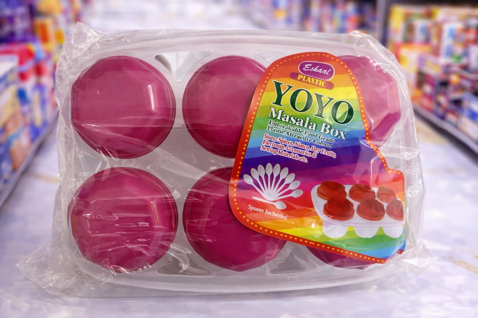 Eshal YOYO Masala Box – 6 Compartment Plastic Spice Storage Set with Spoons