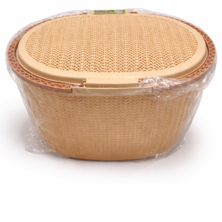 Plastic Rattan Style Laundry Basket with Lid | Multipurpose Storage Basket