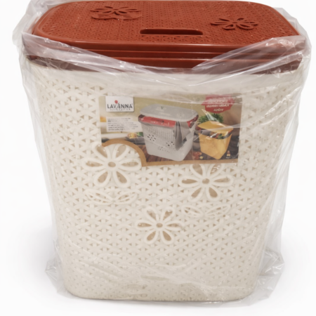 Plastic Laundry Basket with Lid | Decorative Ventilated Clothes Storage Basket