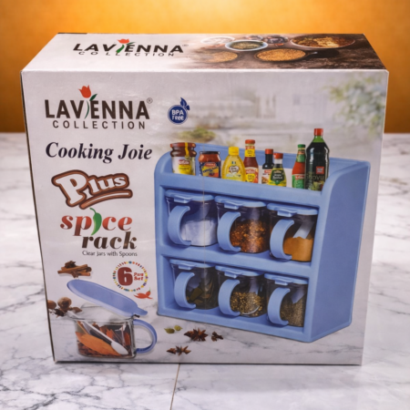 Lavienna Plus Spice Rack with 6 Clear Jars & Spoons | Kitchen Organizer