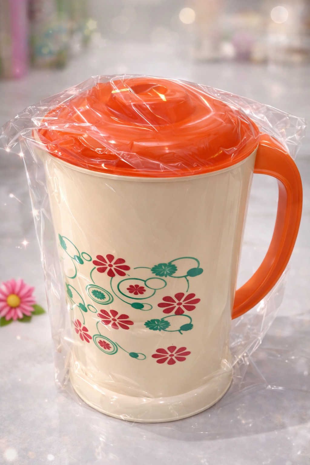 Floral Plastic Water Jug with Lid – Multipurpose Household Beverage Jug